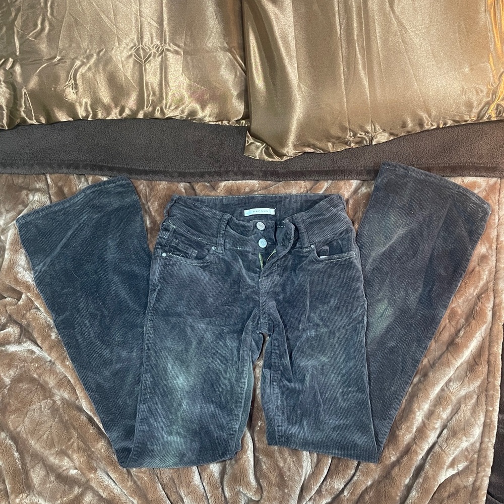 Green-Black Corduroy Low-waisted Flare